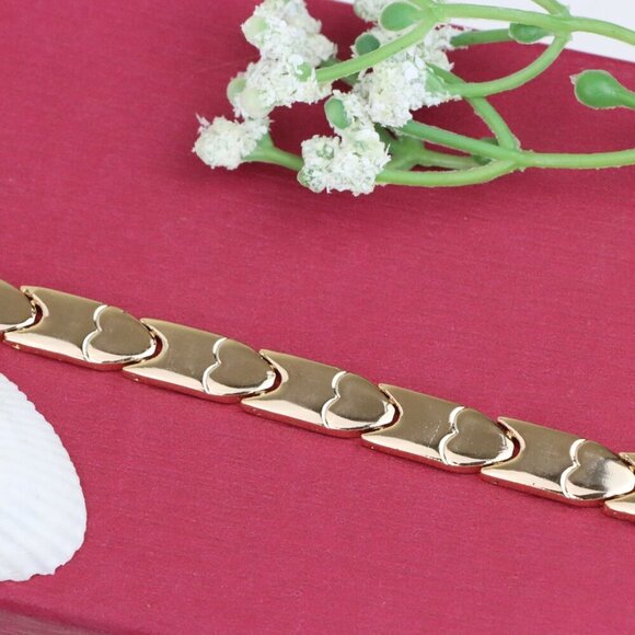 "Elegant Rose Gold Heart Link Bracelet in Glossy Finish, XPBL1124 - Picture 11 of 11